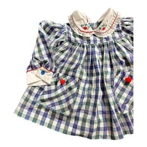 VTG 1980’s Prarie Hearts Peter Pan Collar Girls Plaid Holiday Dress 18 months